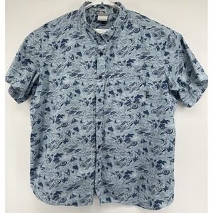 Columbia Regular Fit Short Sleeve Button Down Graphic Shirt Blue Men's 2XL